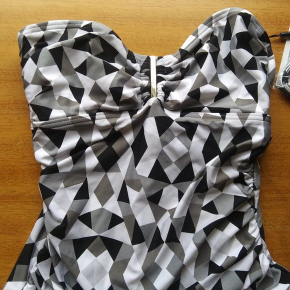 Calvin Klein NWT black white gray swimsuit size 4 - Picture 3 of 13